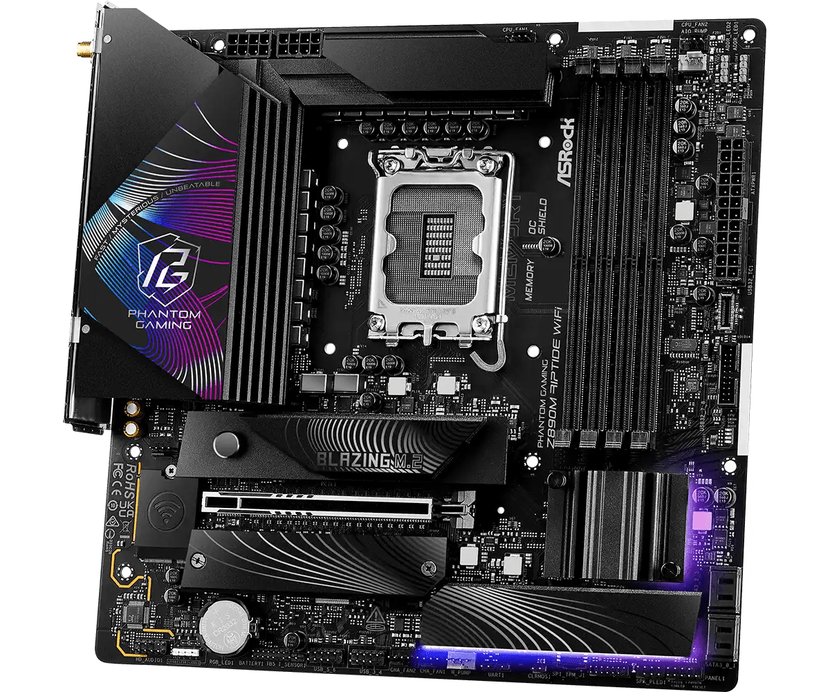 ASRock PHANTOM GAMING Z890M Riptide WiFi LGA1851 Socket Gaming Motherboard - Vektra Computers LLC ASRock PHANTOM GAMING Z890M Riptide WiFi LGA1851 Socket Gaming Motherboard - Vektra Computers LLC